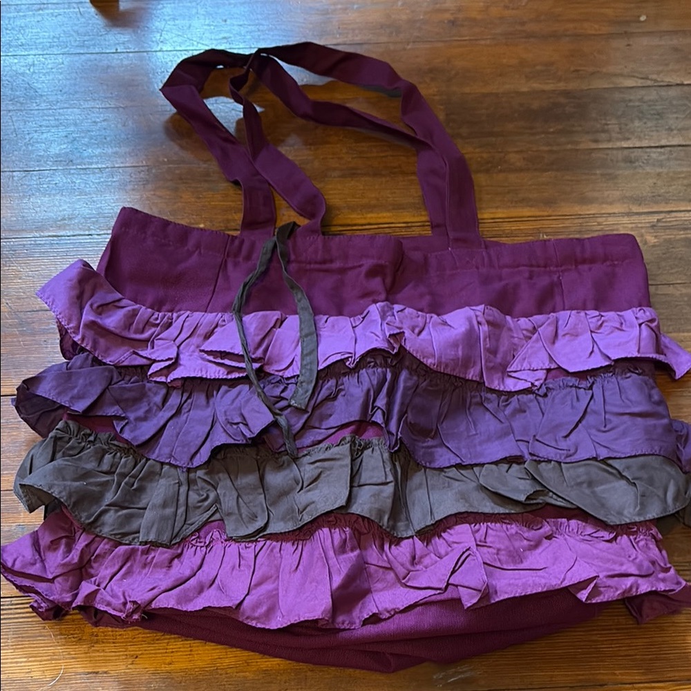 Purple and Brown Ruffled Shoulder Bag